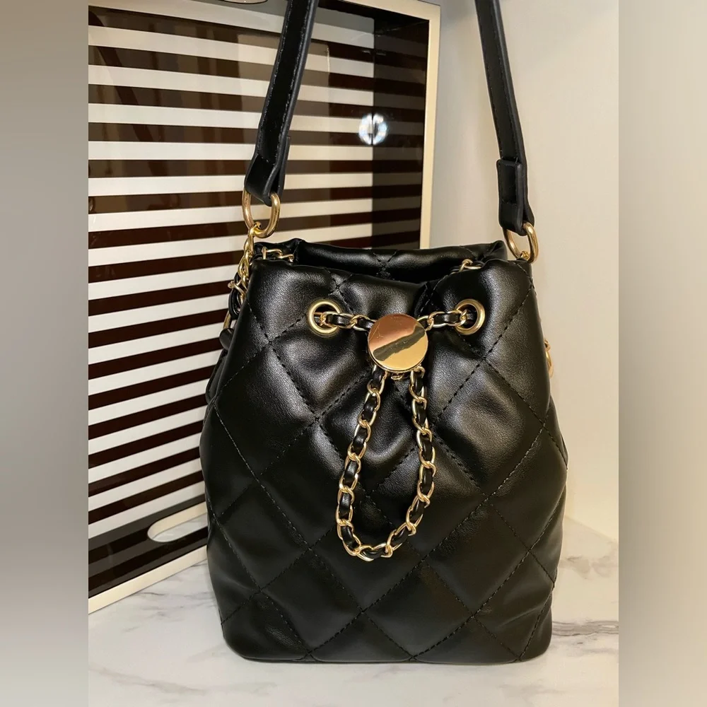 Quilted Black Vegan Leather Crossbody Bag